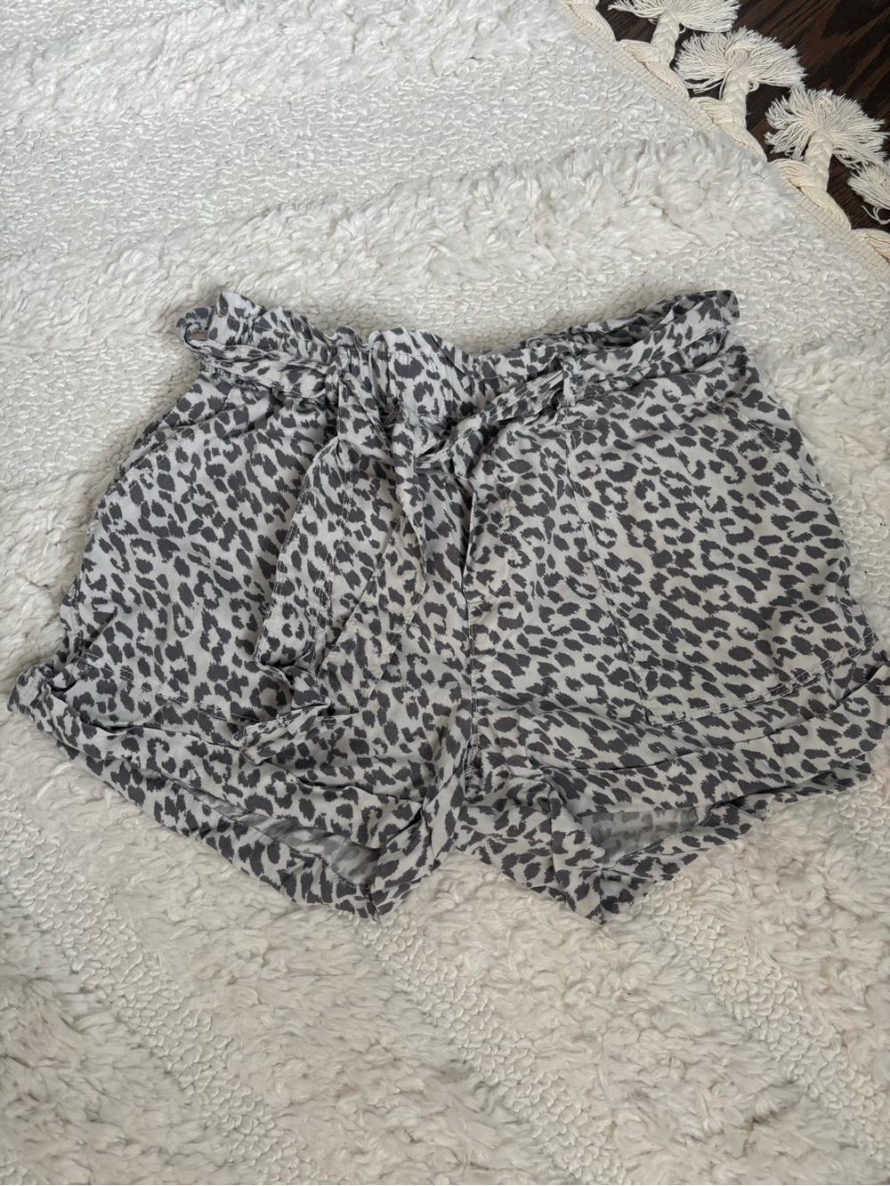 aerie Gray Leopard Print High-Waist Tie-Front Shorts